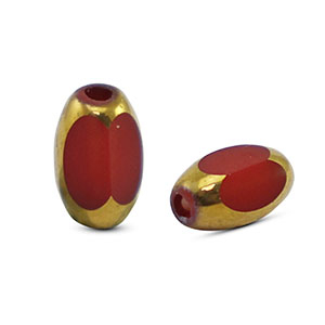 Perles en verre ovale &agrave; facettes Rouge marron-dor&eacute;