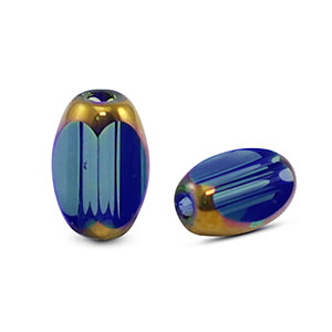 Perles en verre ovale &agrave; facettes Bleu royal transparent-dor&eacute;