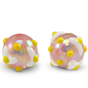 Perles acryliques points Rose clair-jaune