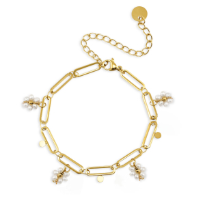 Bracelets en acier inox perles Dor&eacute;