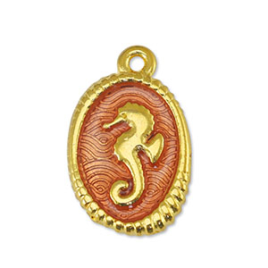 Breloques en m&eacute;tal DQ hippocampe Transparent Orange-Dor&eacute; (sans nickel)