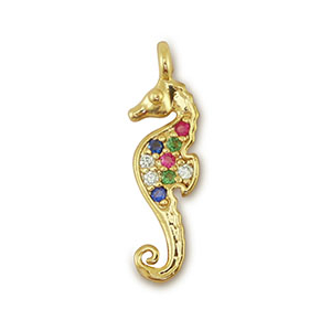 M&eacute;tal TQ laiton breloques hippocampe Dor&eacute;-multicolore