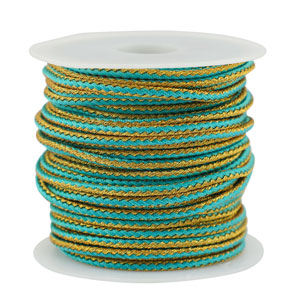 Cordon tress&eacute; tendance 2.3mm Turquoise-dor&eacute;