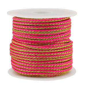 Cordon tress&eacute; tendance 2.3mm Rose n&eacute;on-dor&eacute;