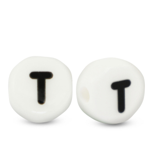 Perles lettres en c&eacute;ramique T Blanc-noir