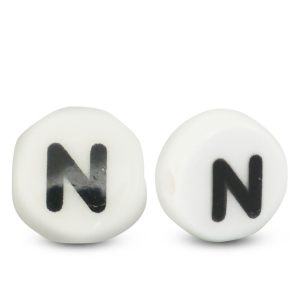 Perles lettres en c&eacute;ramique N Blanc-noir