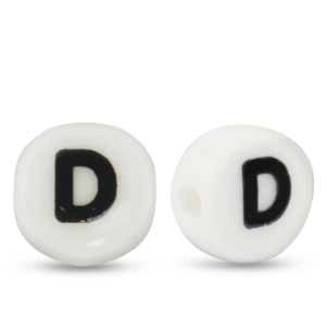 Perles lettres en c&eacute;ramique D Blanc-noir