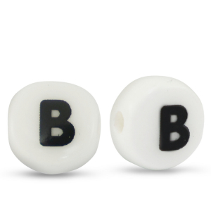 Perles lettres en c&eacute;ramique B Blanc-noir