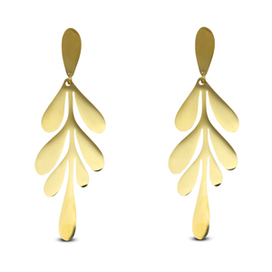 Boucles d'oreilles / puces en acier Inox feuille Dor&eacute;
