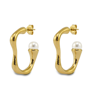 Boucles d'oreilles / puces en acier Inox avec imitations perles Dor&eacute;