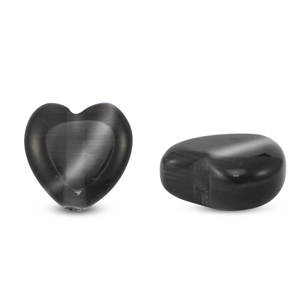 Perles en verre Oeil de chat coeur Anthracite
