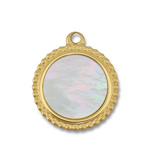 Breloque en acier Inox coquille rond Dor&eacute;-blanc (couleur naturelle)