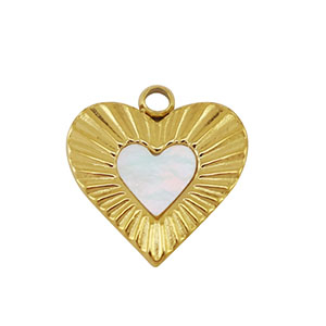 Breloque en acier Inox coquille coeur Dor&eacute;-blanc (couleur naturelle)