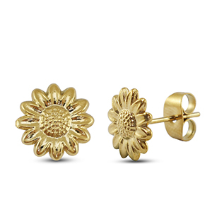 Boucles d'oreilles / puces d&rsquo;oreilles en acier Inox fleur Dor&eacute;