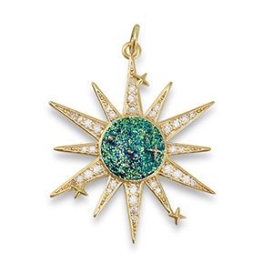 M&eacute;tal TQ laiton breloques zirconium &egrave;toile Dor&eacute;-vert aqua fonc&eacute;-bleu