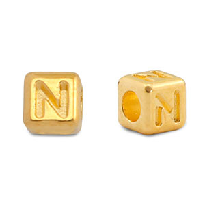 Perles alphabet en m&eacute;tal DQ N Dor&eacute; (sans nickel)