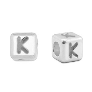 Perles alphabet en m&eacute;tal DQ K Argent&eacute; antique (sans nickel)