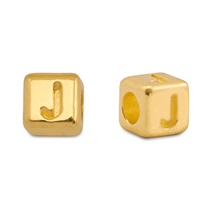 Perles alphabet en m&eacute;tal DQ J Dor&eacute; (sans nickel)