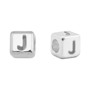 Perles alphabet en m&eacute;tal DQ J Argent&eacute; antique (sans nickel)