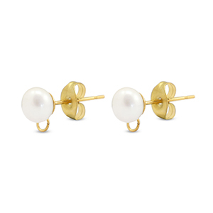 Appr&ecirc;ts en acier Inox boucles d'oreilles / puces d&rsquo;oreilles Imitation perle avec anneau 6mm Dor&eacute;