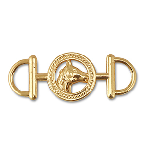 Breloques en m&eacute;tal connecteur rond avec cheval Dor&eacute;