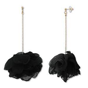 Boucles d'oreilles tendance fleur en mousseline Noir-dor&eacute;