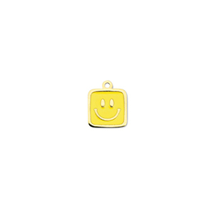 Breloques en acier Inox carr&eacute; avec Smiley Dor&eacute;-jaune