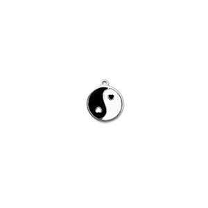 Breloques en acier Inox rond Yin & Yang Argent&eacute;-noir-blanc