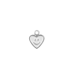 Breloques en acier Inox coeur avec smiley Argent&eacute;