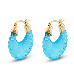 Boucles d'oreilles r&eacute;sine tendance ovale Dor&eacute;-transparent bleu turquoise