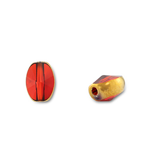 Perles en verre ovale Rouge transparent-dor&eacute;