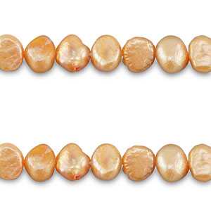 Perles d'eau douce nugget ovale P&ecirc;che-orange