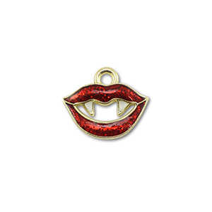 Breloques en m&eacute;tal bouche de vampire Dor&eacute;-rouge