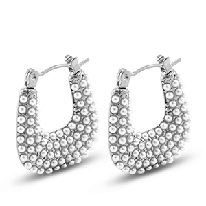 Boucles d'oreilles / puces en acier Inox avec imitations perles Argent&eacute;