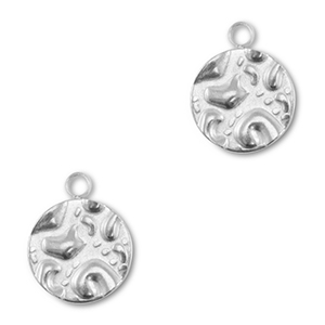 Breloques en acier Inox rond Argent&eacute;