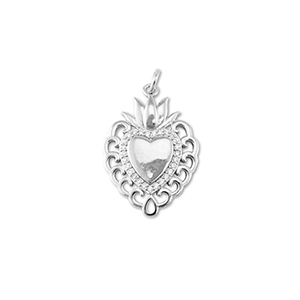 M&eacute;tal TQ laiton breloques coeur avec lotus Argent&eacute;