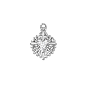 M&eacute;tal TQ laiton breloques coeur avec croix Argent&eacute;