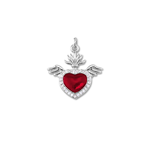 M&eacute;tal TQ laiton breloques coeur avec aile Argent&eacute;-rouge