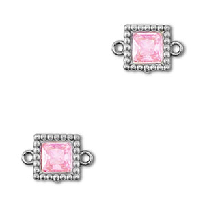 Connecteurs en acier Inox zirconium carr&eacute; Argent&eacute;-rose clair