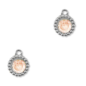 Breloques en acier Inox zirconium rond Argent&eacute;-orange clair