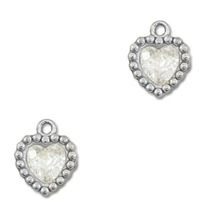 Breloques en acier Inox zirconium coeur Argent&eacute;-transparent