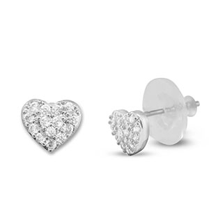 M&eacute;tal TQ laiton boucles d'oreilles / puces d&rsquo;oreilles zirconium c&oelig;ur Argent&eacute;