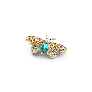 Broches papillon avec perle Dor&eacute;-bleu-rose