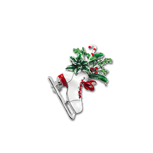 Broches patin &agrave; glace avec d&eacute;coration de No&euml;l Argent&eacute;-blanc-vert