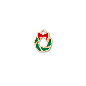 Breloques en m&eacute;tal couronne de no&euml;l Dor&eacute;-vert-rouge