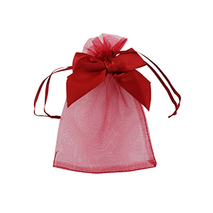 Sachet &agrave; bijoux en organza avec n&oelig;ud Rouge
