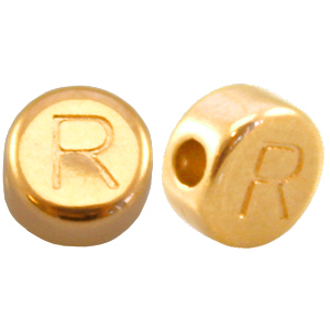 Perles alphabet en m&eacute;tal DQ lettre R Dor&eacute; (sans nickel)