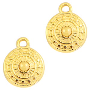 Breloques en m&eacute;tal DQ rond 11x9mm dor&eacute; (sans nickel)