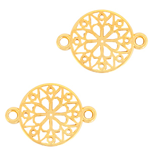 Breloques en m&eacute;tal DQ connecteur fleur rond 15mm Dor&eacute; (sans nickel)