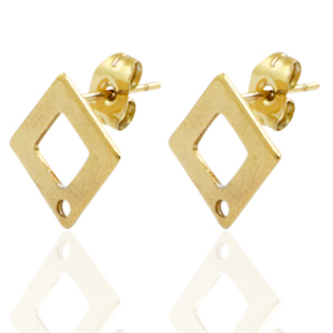 Boucles d'oreilles en acier inox losange Dor&eacute;